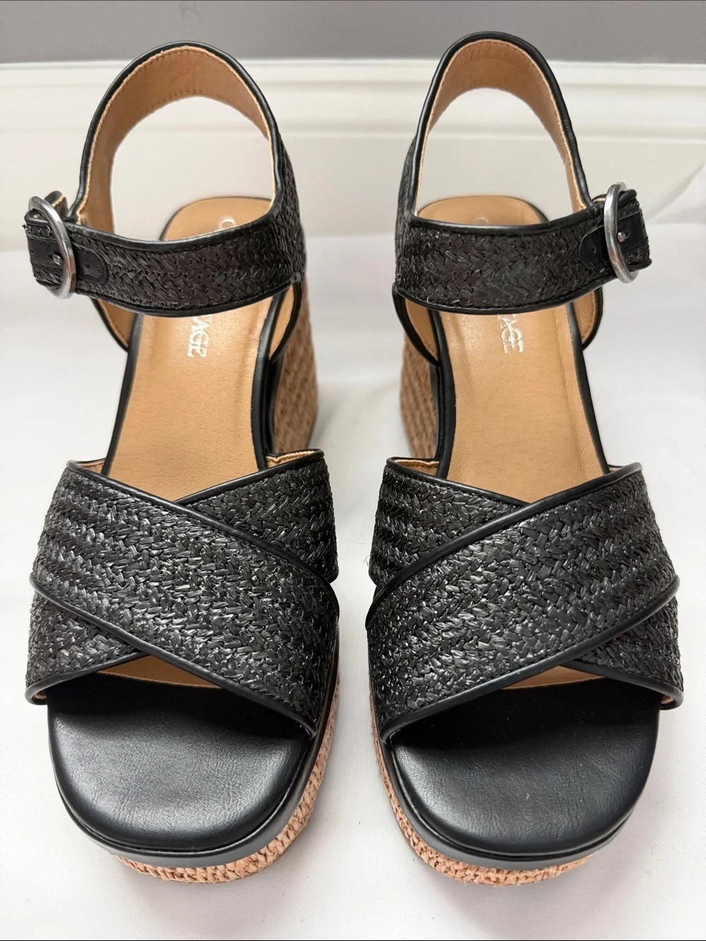 Black Woven Platform Wedge Sandals - Women's Size 8.5